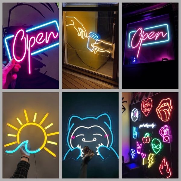 Letrero luminoso en Neón Flex fabricado a mano por alumno